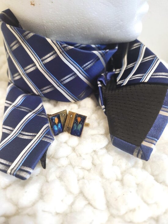Other - Geoffrey Beene Necktie Blue Floral Cuff Links Fathers Day Gifts